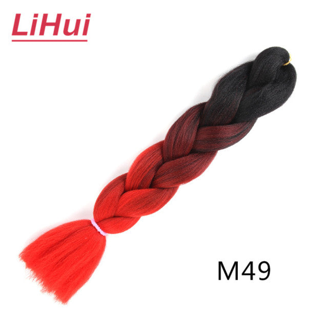 Lihui 24 Inches Jumbo Braid Synthetic Braiding Hair Ombre Jumbo Hair Extension For Women DIY Hair Braids Pink Purple Yellow Gray