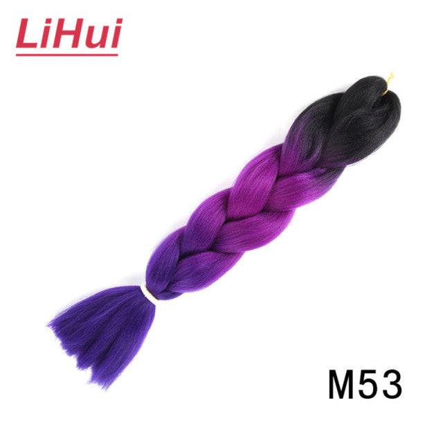 Lihui 24 Inches Jumbo Braid Synthetic Braiding Hair Ombre Jumbo Hair Extension For Women DIY Hair Braids Pink Purple Yellow Gray