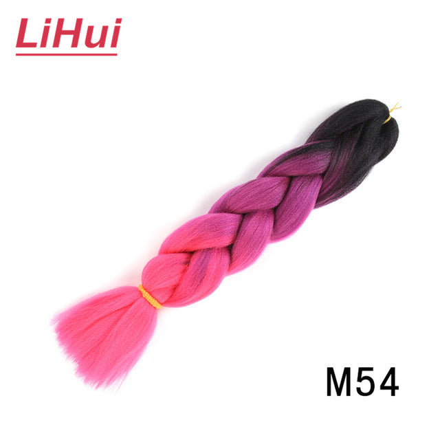 Lihui 24 Inches Jumbo Braid Synthetic Braiding Hair Ombre Jumbo Hair Extension For Women DIY Hair Braids Pink Purple Yellow Gray