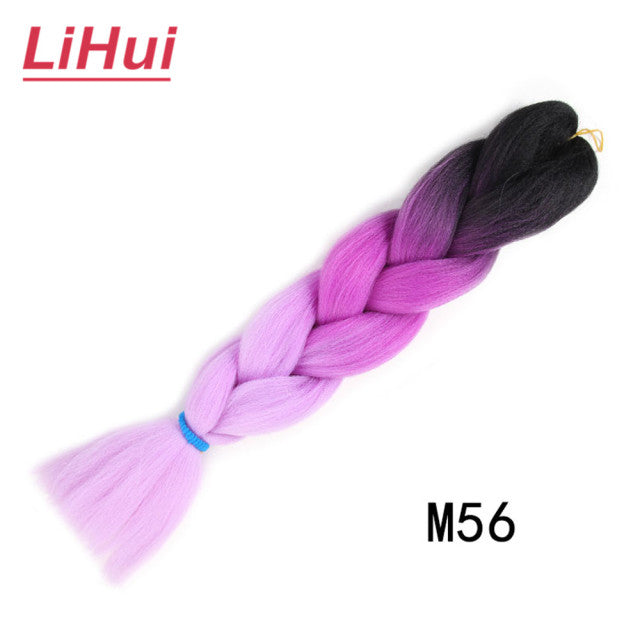 Lihui 24 Inches Jumbo Braid Synthetic Braiding Hair Ombre Jumbo Hair Extension For Women DIY Hair Braids Pink Purple Yellow Gray