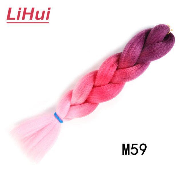 Lihui 24 Inches Jumbo Braid Synthetic Braiding Hair Ombre Jumbo Hair Extension For Women DIY Hair Braids Pink Purple Yellow Gray