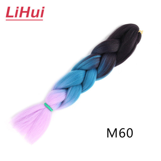 Lihui 24 Inches Jumbo Braid Synthetic Braiding Hair Ombre Jumbo Hair Extension For Women DIY Hair Braids Pink Purple Yellow Gray