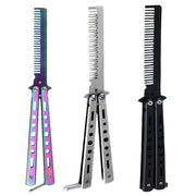 Foldable Comb Stainless Steel Practice Training Butterfly Knife Comb