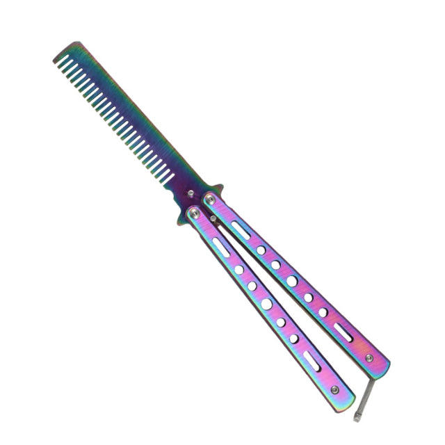 Foldable Comb Stainless Steel Practice Training Butterfly Knife Comb