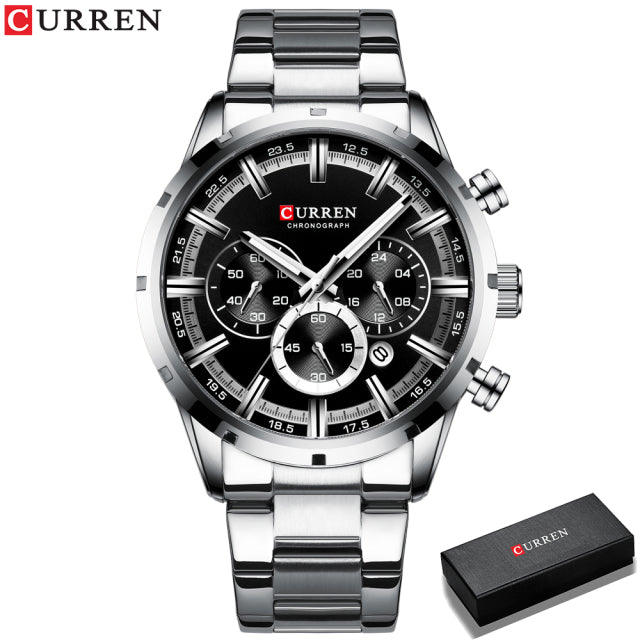 Curren Men&#39;s Watch Blue Dial Stainless Steel Band Date Mens