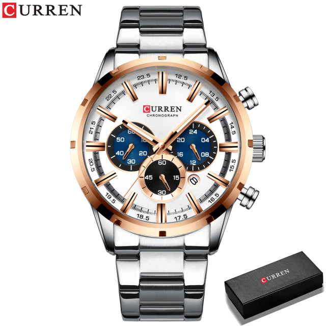 Curren Men&#39;s Watch Blue Dial Stainless Steel Band Date Mens