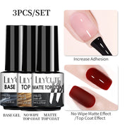 LILYCUTE 3 PCS Gel Polish Set Winter Color Glitter Sequins Matte Effect Gel Long Lasting Base Top Coat Nail Art Design Hybrid