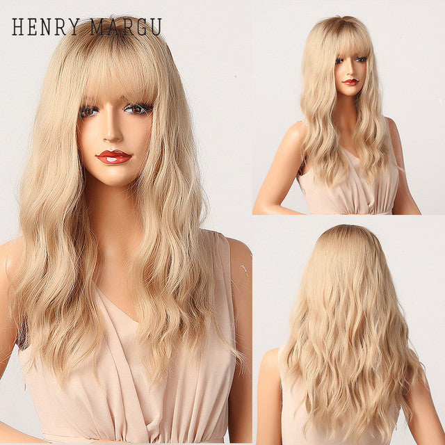 HENRY MARGU Long Natural Wavy Platinum Blonde Wigs