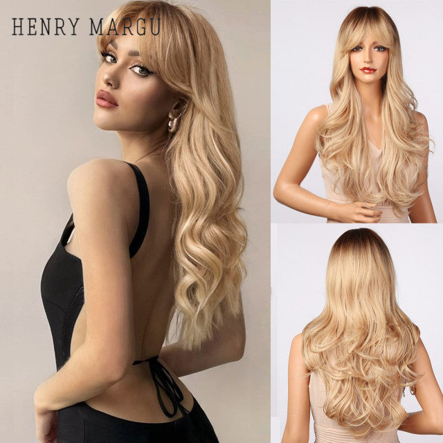 HENRY MARGU Long Natural Wavy Platinum Blonde Wigs