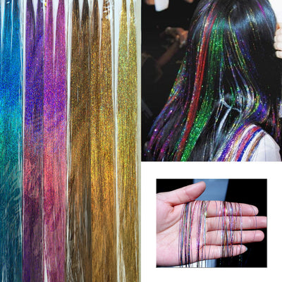 Sparkle Hair Tinsel Rainbow Colored Strands Girl Headwear Hair Laser False Hair Extensions Bling Decoration Glitter Strips Party