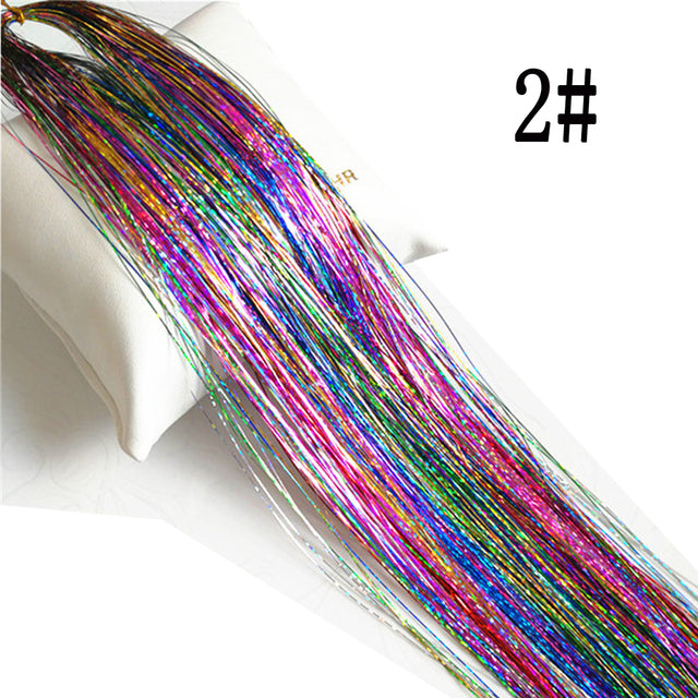 Sparkle Hair Tinsel Rainbow Colored Strands Girl Headwear Hair Laser False Hair Extensions Bling Decoration Glitter Strips Party