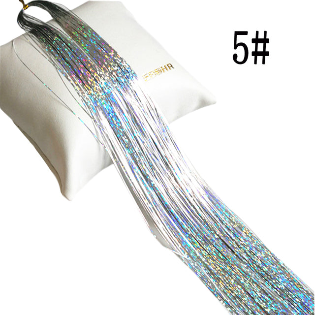 Sparkle Hair Tinsel Rainbow Colored Strands Girl Headwear Hair Laser False Hair Extensions Bling Decoration Glitter Strips Party