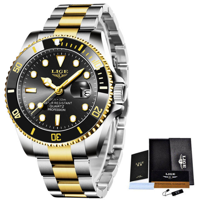 LIGE Top Brand Luxury Fashion Diver Watch Men 30ATM Waterproof