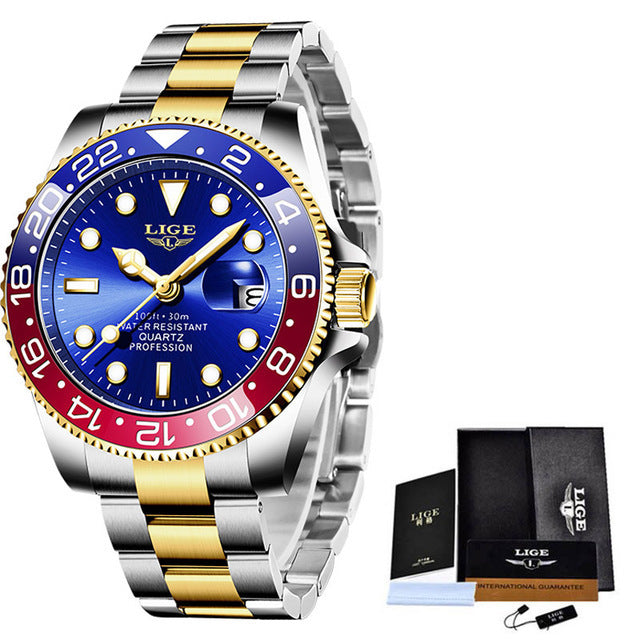 LIGE Top Brand Luxury Fashion Diver Watch Men 30ATM Waterproof