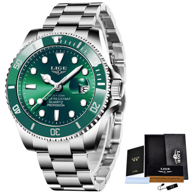 LIGE Top Brand Luxury Fashion Diver Watch Men 30ATM Waterproof