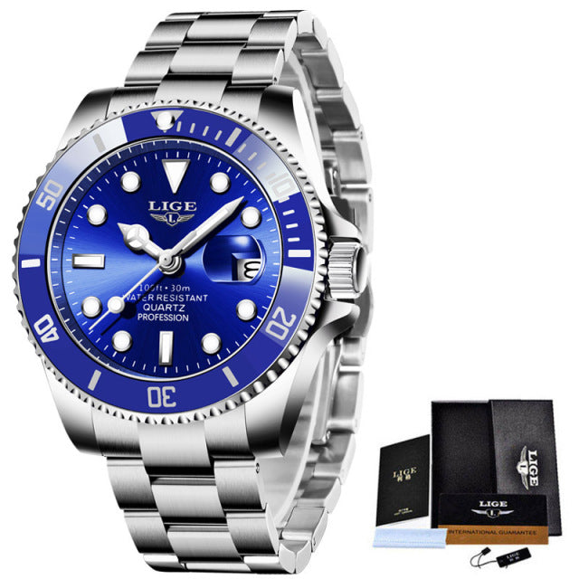 LIGE Top Brand Luxury Fashion Diver Watch Men 30ATM Waterproof