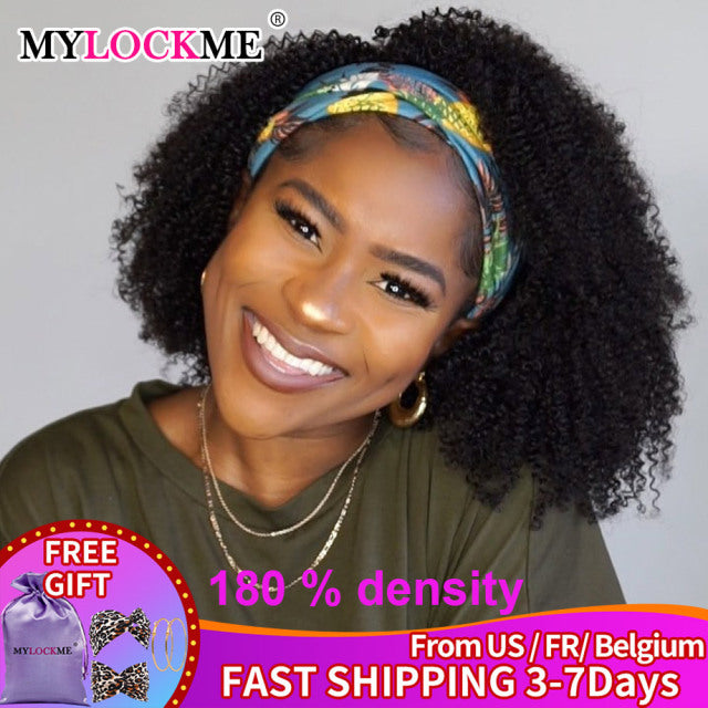 Headband Wig Human Hair Kinky Curly MYLOCKME Glueless Full Machine