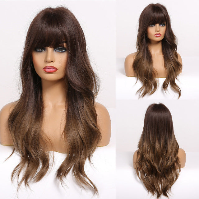 GEMMA Long Wavy Ombre Brown Purple Synthetic Wigs