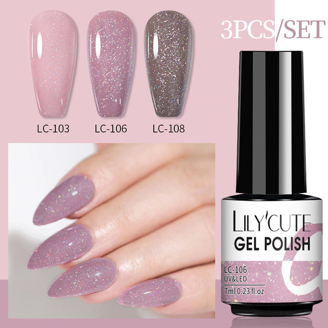 LILYCUTE 3 PCS Gel Polish Set Winter Color Glitter Sequins Matte Effect Gel Long Lasting Base Top Coat Nail Art Design Hybrid