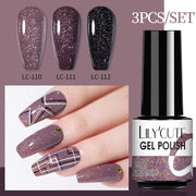 LILYCUTE 3 PCS Gel Polish Set Winter Color Glitter Sequins Matte Effect Gel Long Lasting Base Top Coat Nail Art Design Hybrid