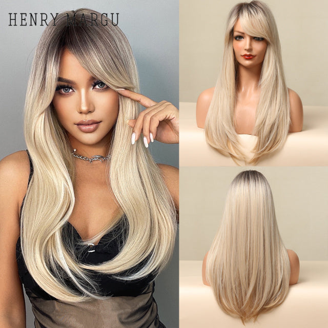 HENRY MARGU Long Natural Wavy Platinum Blonde Wigs