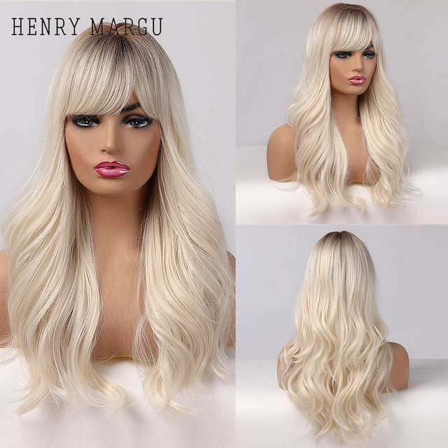 HENRY MARGU Long Natural Wavy Platinum Blonde Wigs