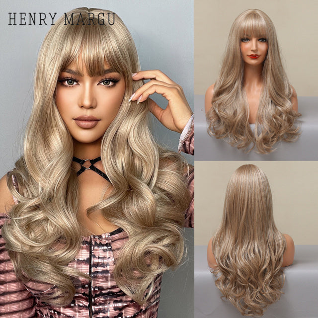 HENRY MARGU Long Natural Wavy Platinum Blonde Wigs