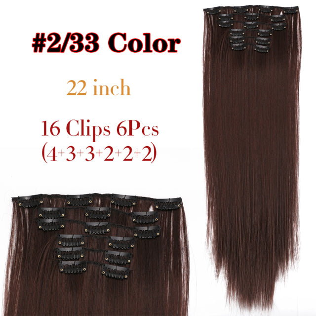 Leeons Synthetic Hair 16 clips Long Straight Synthetic Hair