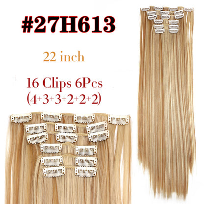 Leeons Synthetic Hair 16 clips Long Straight Synthetic Hair