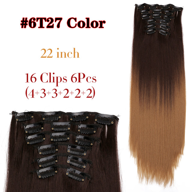 Leeons Synthetic Hair 16 clips Long Straight Synthetic Hair