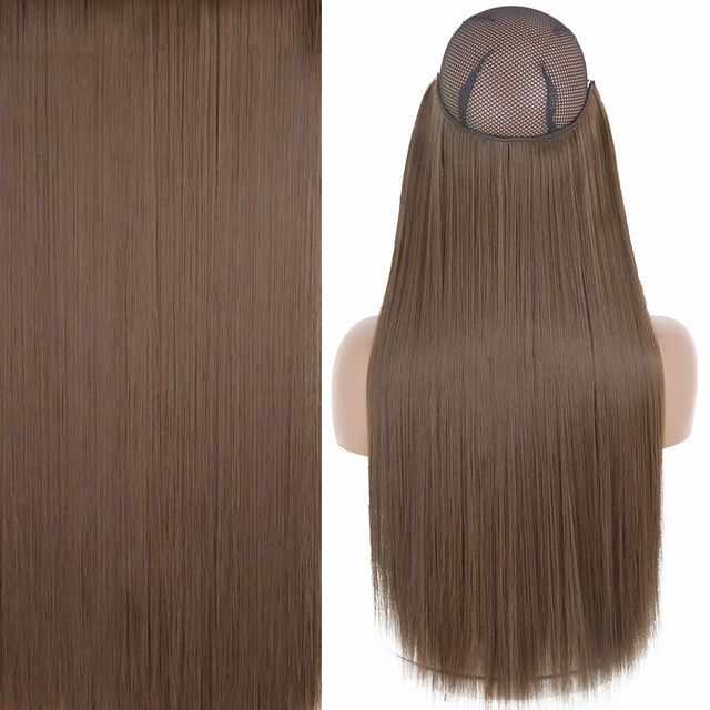 Synthetic No Clip Invisible Wire Hair Extensions Straight Natural Black