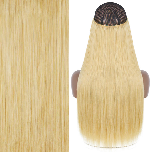 Synthetic No Clip Invisible Wire Hair Extensions Straight Natural Black