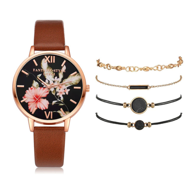 Watch Set Women 5pcs Woman Quartz Wristwatch