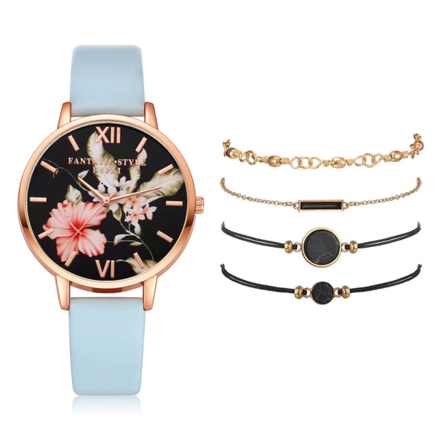 Watch Set Women 5pcs Woman Quartz Wristwatch