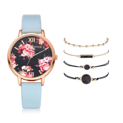 Watch Set Women 5pcs Woman Quartz Wristwatch