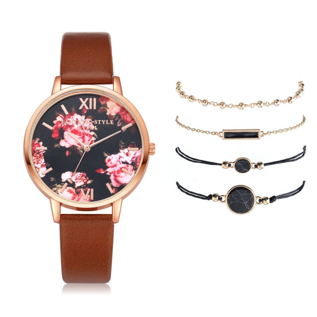 Watch Set Women 5pcs Woman Quartz Wristwatch