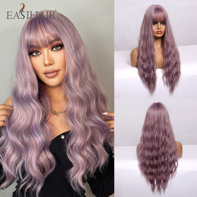 EASIHAIR Long Dark Brown Women&#39;s Wigs with Bangs Water