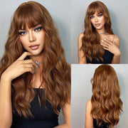 EASIHAIR Long Dark Brown Women&#39;s Wigs with Bangs Water