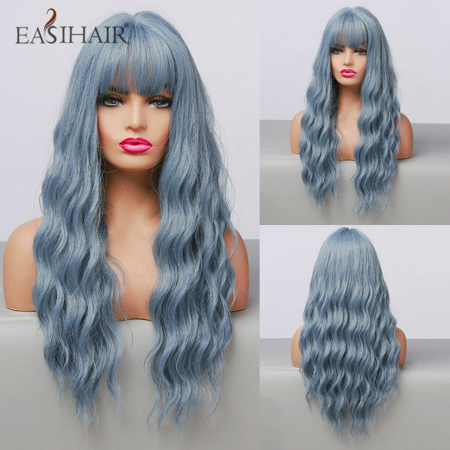 EASIHAIR Long Dark Brown Women&#39;s Wigs with Bangs Water