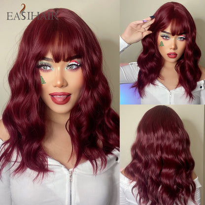 EASIHAIR Long Dark Brown Women&#39;s Wigs with Bangs Water