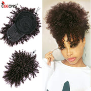 Leeons Synthetic New Curly Bangs Afro Drawstring Ponytail 11Color Kinky Curly Hair Bangs Hair Extension Clip On Front Hairpieces