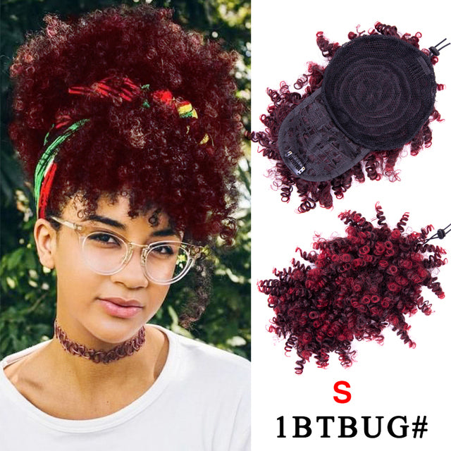 Leeons Synthetic New Curly Bangs Afro Drawstring Ponytail 11Color Kinky Curly Hair Bangs Hair Extension Clip On Front Hairpieces