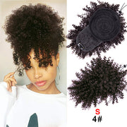 Leeons Synthetic New Curly Bangs Afro Drawstring Ponytail 11Color Kinky Curly Hair Bangs Hair Extension Clip On Front Hairpieces