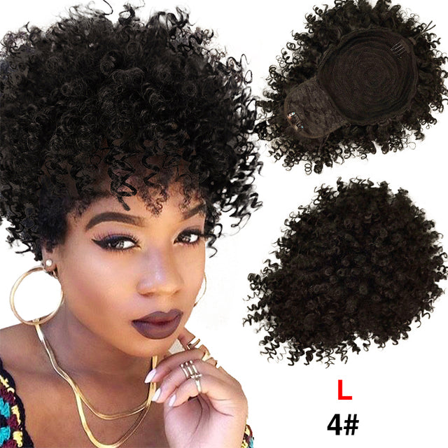 Leeons Synthetic New Curly Bangs Afro Drawstring Ponytail 11Color Kinky Curly Hair Bangs Hair Extension Clip On Front Hairpieces