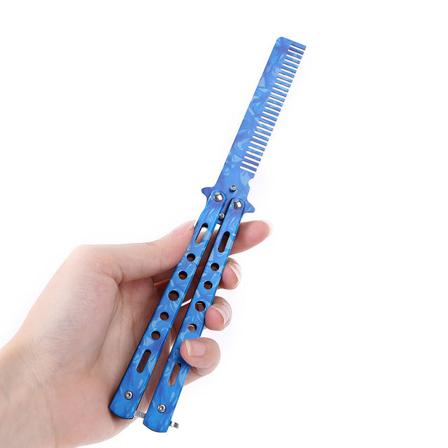 Foldable Comb Stainless Steel Practice Training Butterfly Knife Comb