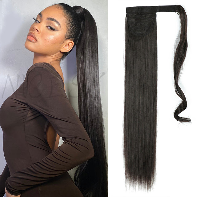 Synthetic Long Straight Ponytail Wrap Around Clip