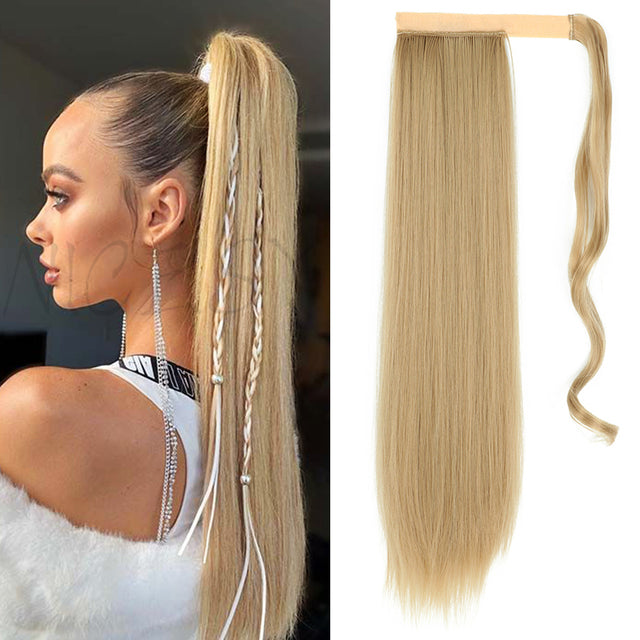 Synthetic Long Straight Ponytail Wrap Around Clip