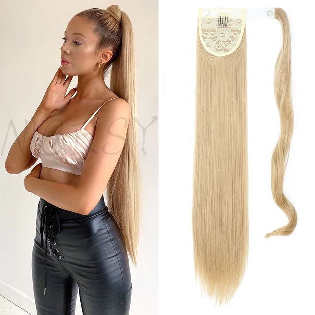 Synthetic Long Straight Ponytail Wrap Around Clip