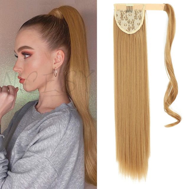 Synthetic Long Straight Ponytail Wrap Around Clip