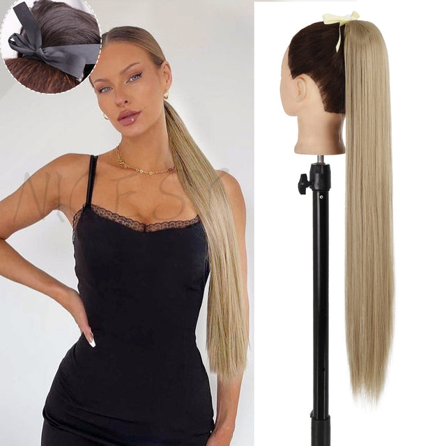 Synthetic Long Straight Ponytail Wrap Around Clip